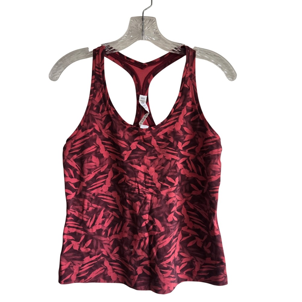Lululemon Size 8 Tank Top Womens Red Excellent‎ Racerback Botanical Leaf Print